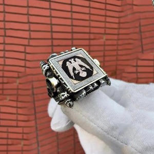 Çift Başlı kartal Logolu Gümüş işlemeli Yüzük